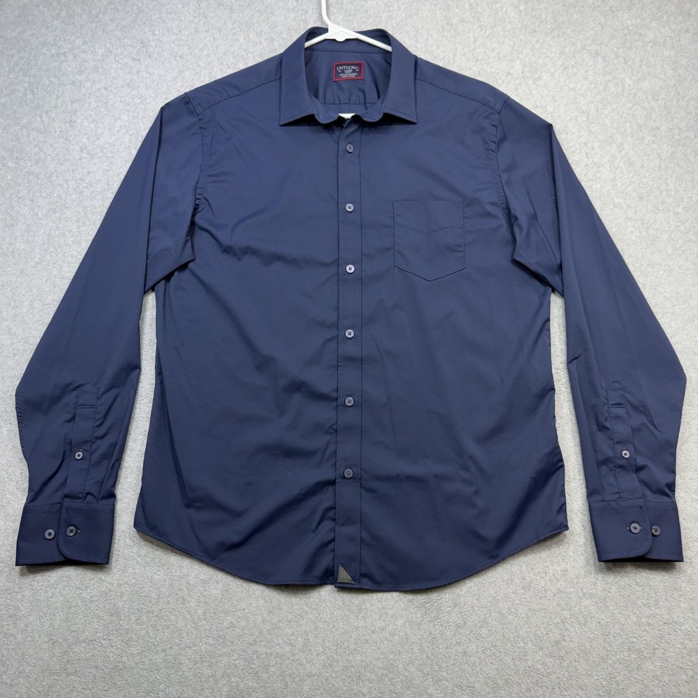 UNTUCKit Shirt Mens Large Blue Long Sleeve Button Slim Fit Performance Gironde
